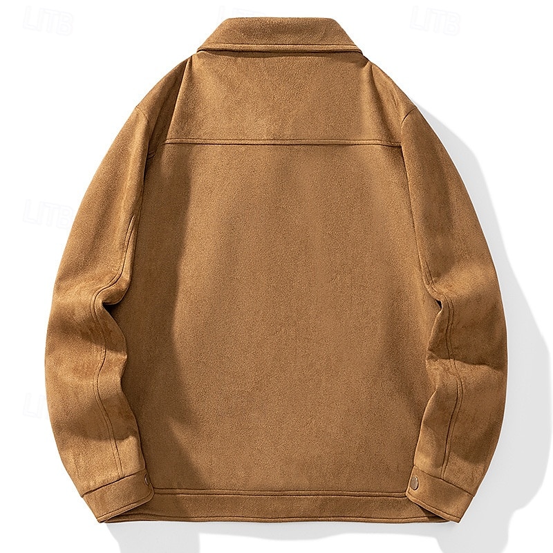 Hombre Chaqueta ligera Chaqueta de gamuza sintética Hogar Oficina Cortavientos Bolsillo Invierno Primavera & Otoño Color sólido Vintage Estilo clásico Regular Negro Marrón Chaquetas 2026 - $75.99 –P2