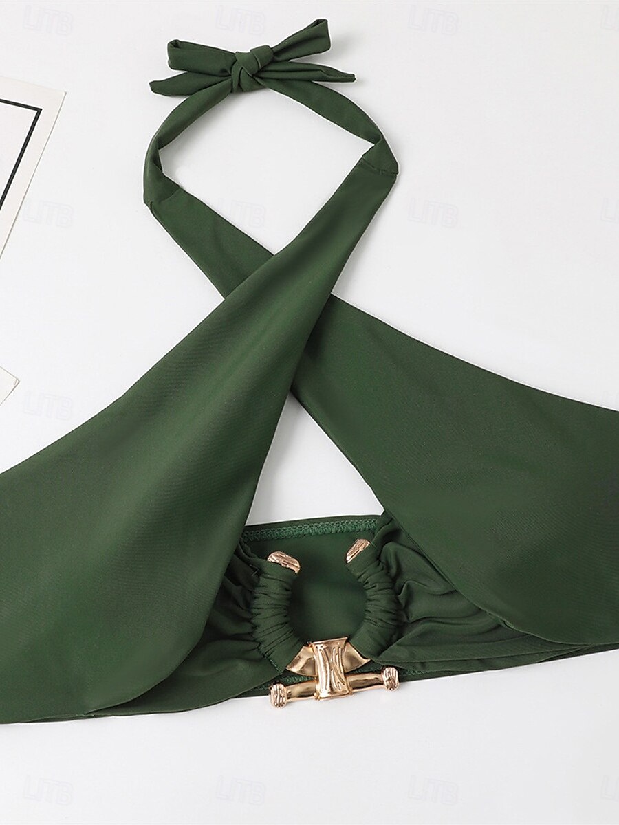 Dames Zwemkleding Bikini 2 stuks Brutaal Zwempak Blote rug Hoge taille Slank Vakantie Strand Kleding Effen Kleur Halternek Mouwloos Badpakken 2025 - $28.99 –P10