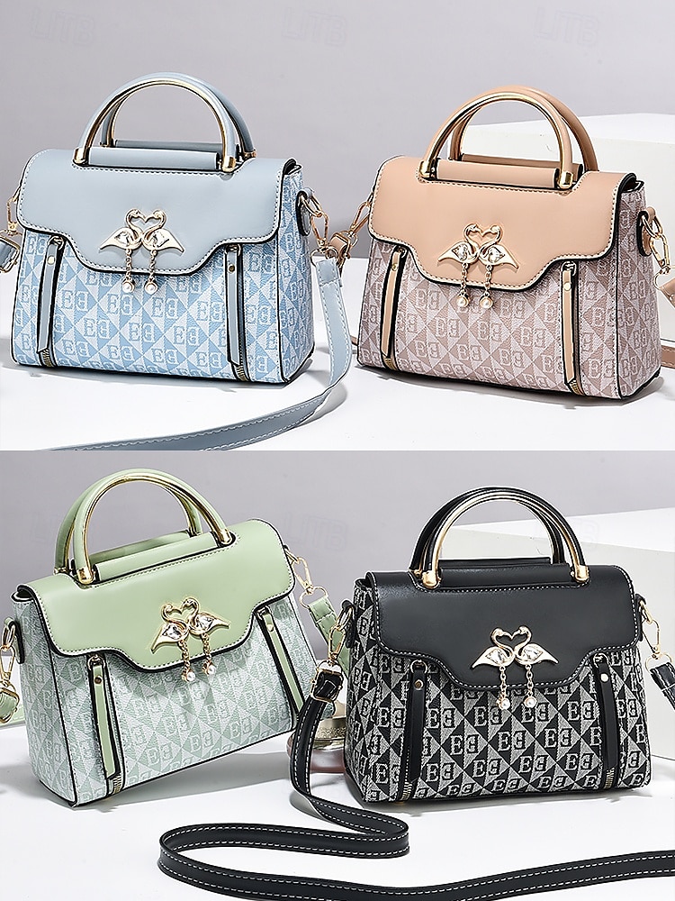 elegantní dámská béžová crossbody kabelka – luxusní monogramové provedení s přívěskem srdce a horní rukojetí 2025 - $29.99 –P1