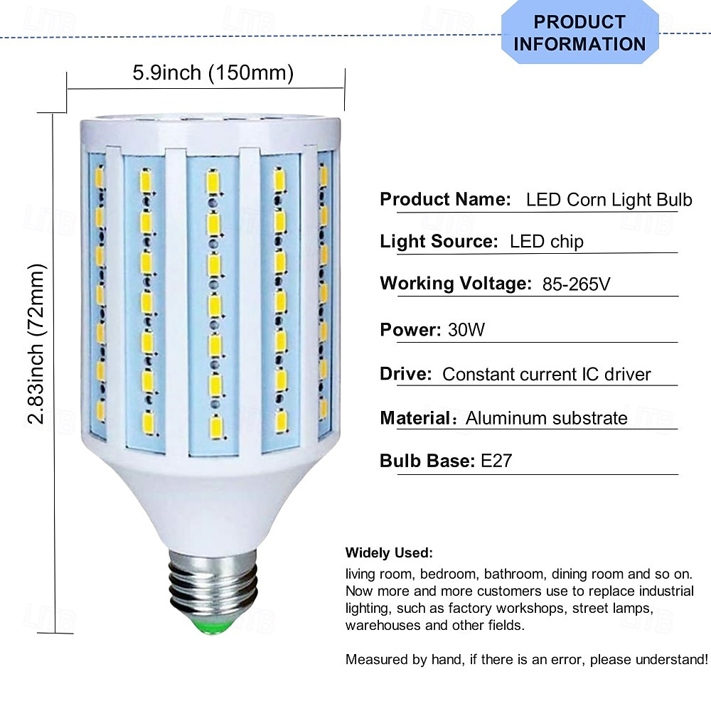 e27 30w светодиодная лампа кукуруза 85v-265v, эквивалент 200w для дома, склада &садовое освещение 2026 - $20.99 –P1