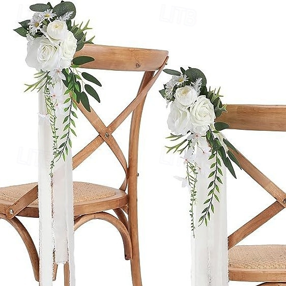 Wedding Aisle Decorations White Pew Flowers for Wedding Ceremony Party Chair Decor with Artificial Flowers Eucalyptus and Ribbons 2025 - $15.99 –P6