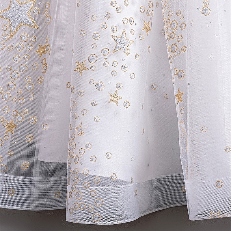 Blomsterpikekjole Barn Jente Prinsesse kjole Ytelse Bryllup Fest Elegant Vakker Paljetter Netting Helfarge Kortermet V-hals Hvit Rød 4 år + 2025 - $47.99 –P16