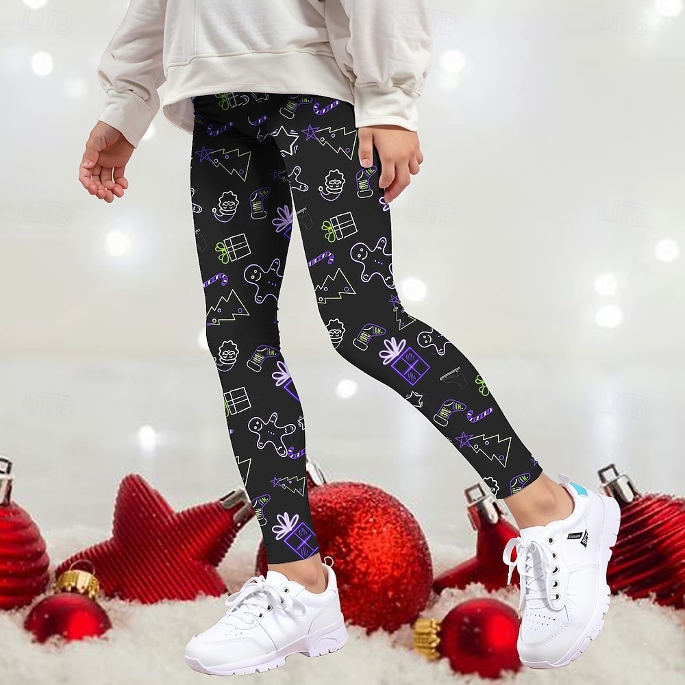 Legginsy dziewczęce z grafiką 3D na Halloween, wiosna, jesień, aktywne, podstawowe, dziecięce, 4-12 lat, na zewnątrz, codzienne, regularne, krój 2025 - $9.99 –P2