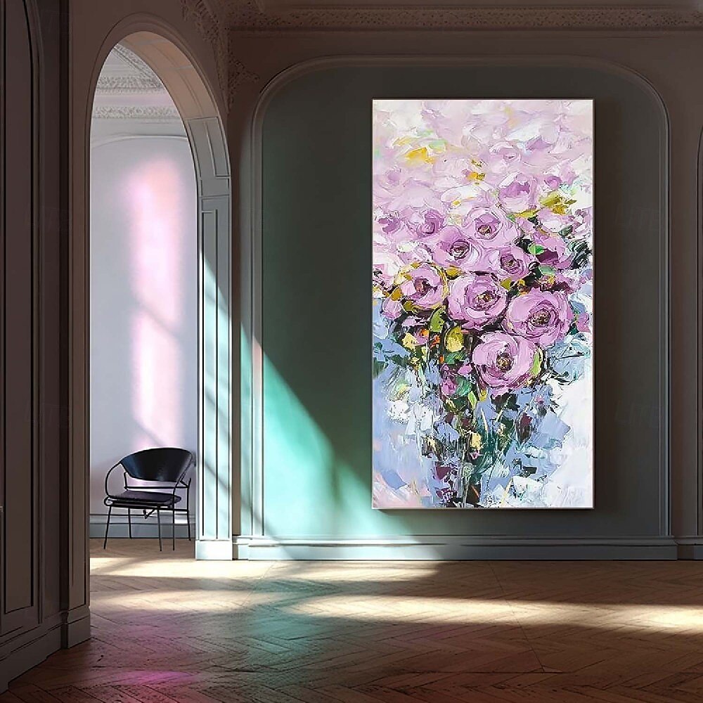 handgjord handmålad oljemålning vägg purole blomma landskapsmålning heminredning färgglad blommig oljemålning på duk stor väggkonst abstrakt 3d blomma konst boho vägg dekor anpassad målning 2025 - $75.99 –P4