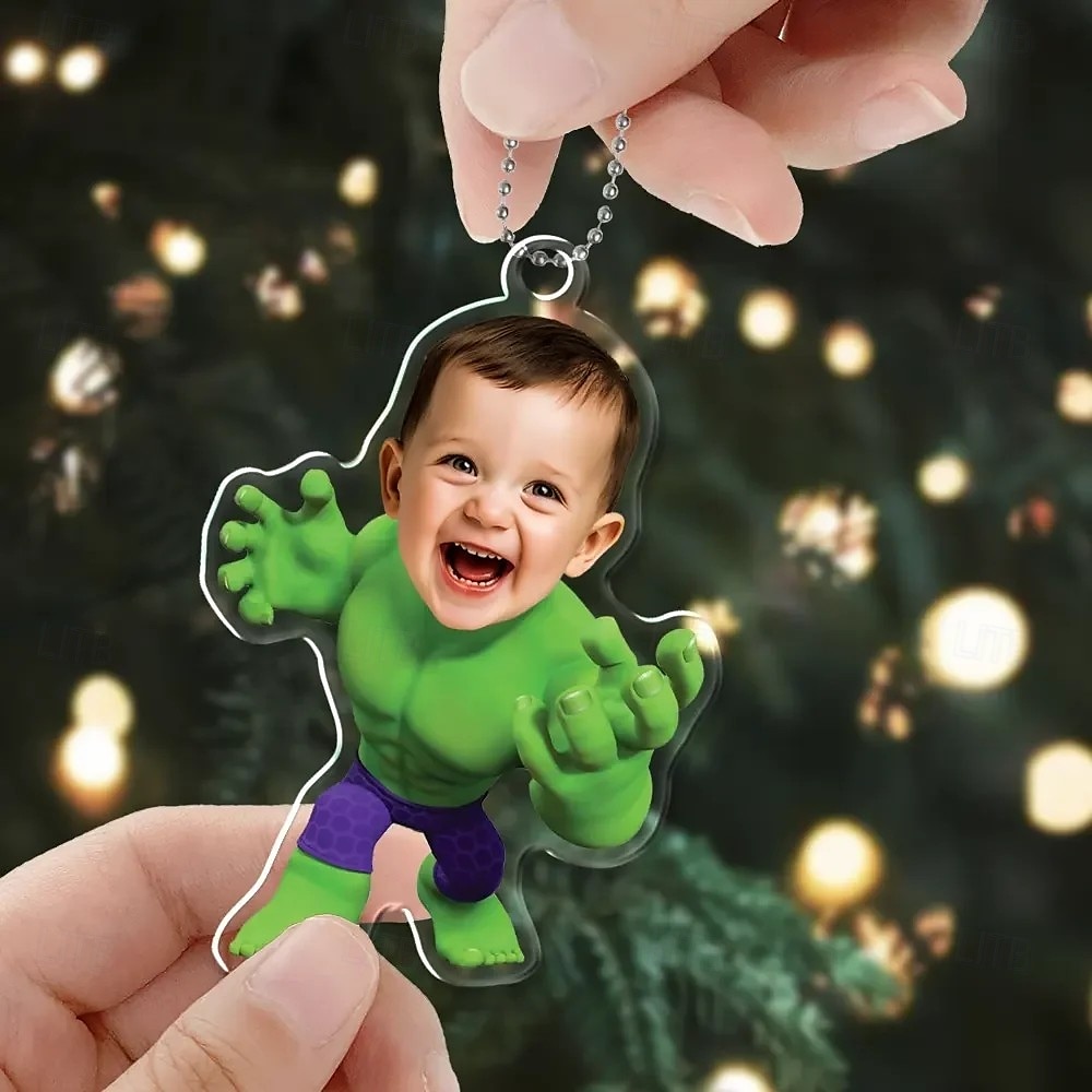Gepersonaliseerde Foto Hang Ornamenten Custom Hulk Superheld Kind Gezicht Acryl 2D Kerstboom Ornamenten Hangende Auto Hanger Geschenken voor Superheld Fans 2025 - $11.49 –P2