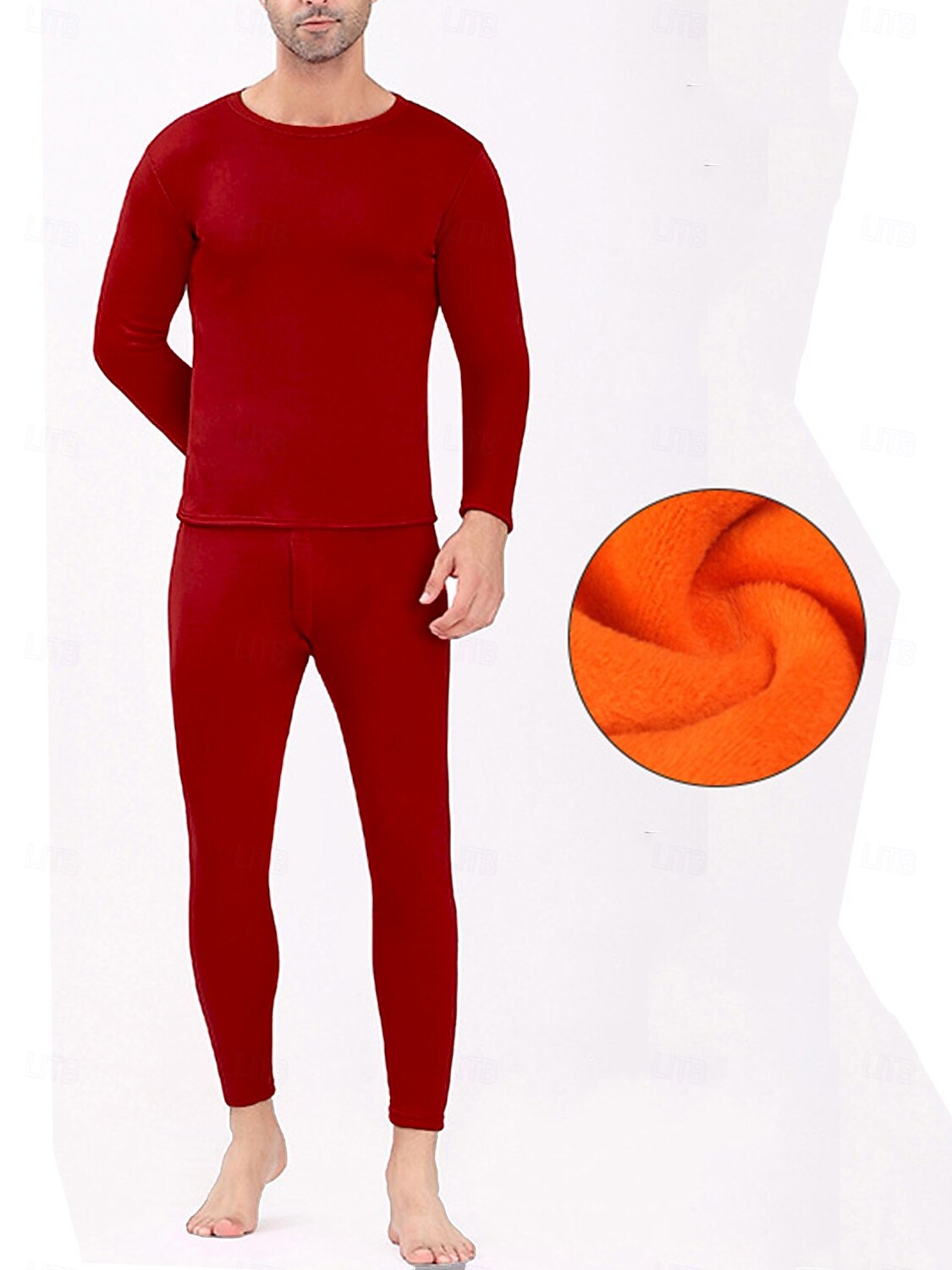 Men's Thermal Underwear Sleepwear Thermal Set 2 Pieces Plain Warm Fashion Casual Home Daily Bed Polyester Fleece Comfort Warm Soft Crew Neck Long Sleeve T shirt Tee Pant Fall Winter Black Red 2025 - $18.49 –P2