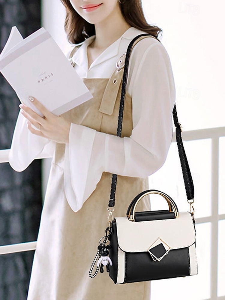 женская двухцветная сумка с золотой ручкой и ремнем через плечо | элегантная и стильная небольшая сумка через плечо для повседневного использования 2025 - $24.99 –P2