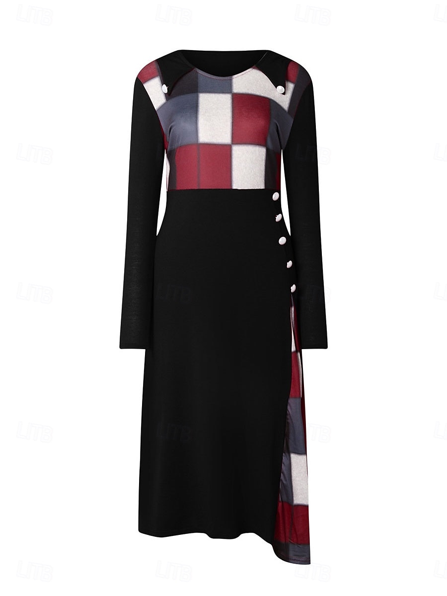 rochie maxi dama in carouri cu maneca lunga primavara toamna 2025 - $38.99 –P2