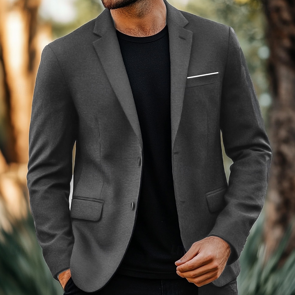 kavaj för män sportrock mörkgrå formell bröllop gästkavaj dagligt mode avslappnad alla årstider polyester bomullsblandning enfärgad enkelknäppt kavaj 2025 - $66.99 –P2