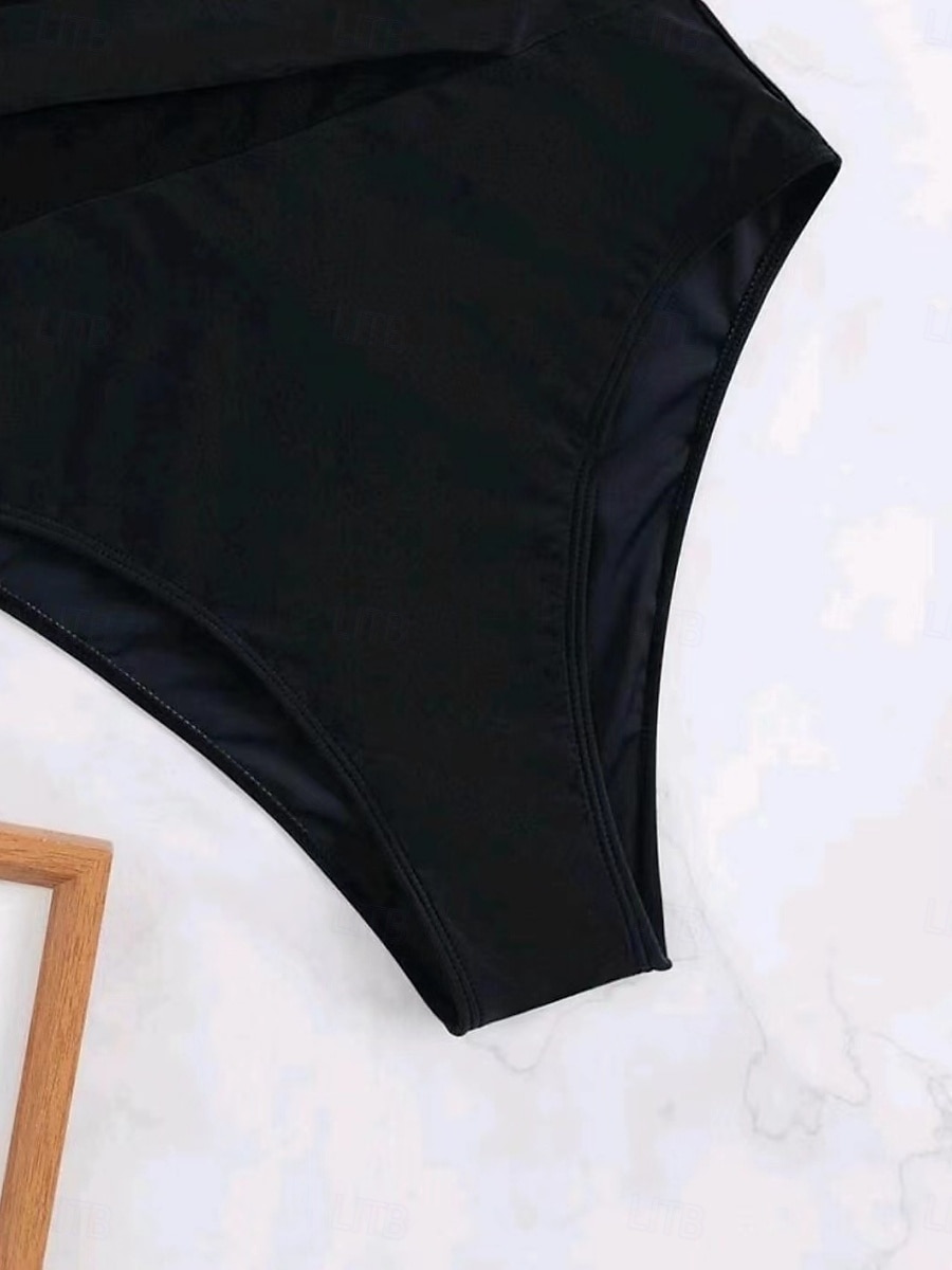 Dam Badkläder En bit Monokini Baddräkt Volang Nät Öppen rygg Magkontroll Hög midja Semester Standkläder Ensfärgat Halterneck Ärmlös Baddräkter 2025 - $28.99 –P5
