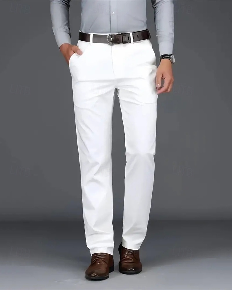 Men's Dress Pants Trousers Chinos Buttons Pocket Solid Colored Comfort Formal Party Work Fashion Classic Style Black White Micro-elastic 2025 - $27.99 –P4
