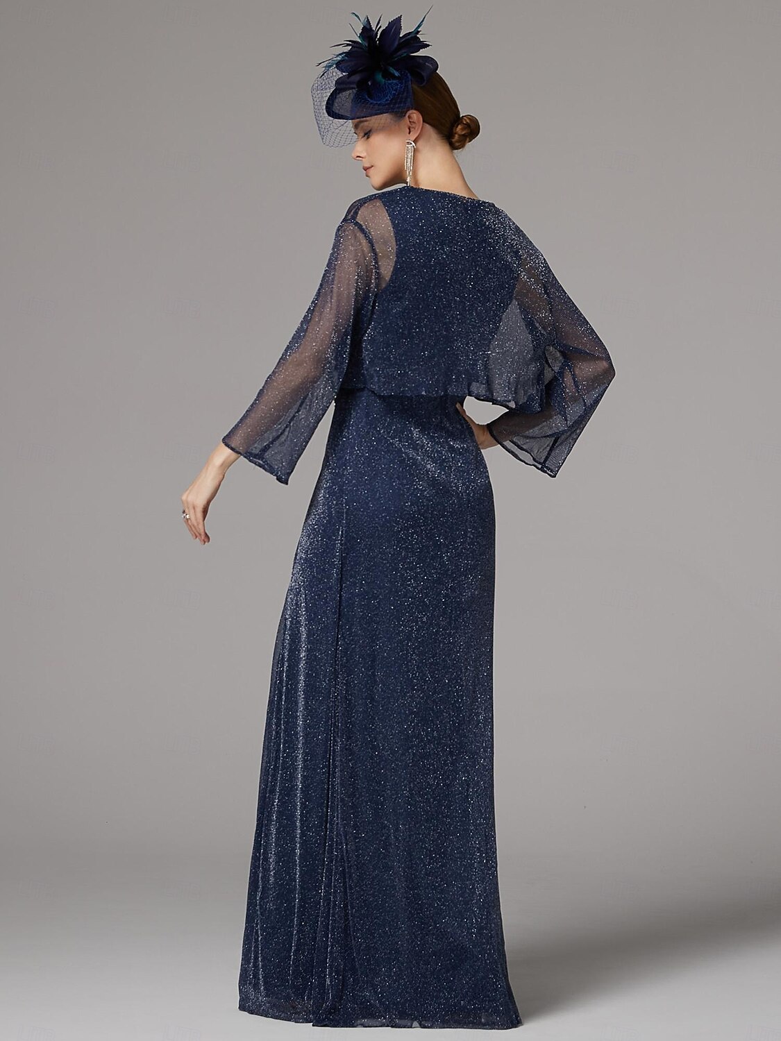 Zweiteiliges Etuikleid Anzug Brautmutter Kleid Elegantes Funkeln  Glanz Juwel Hals Bodenlang Chiffon Lange Ärmel mit Knöpfen 2025 - $155.99 –P2