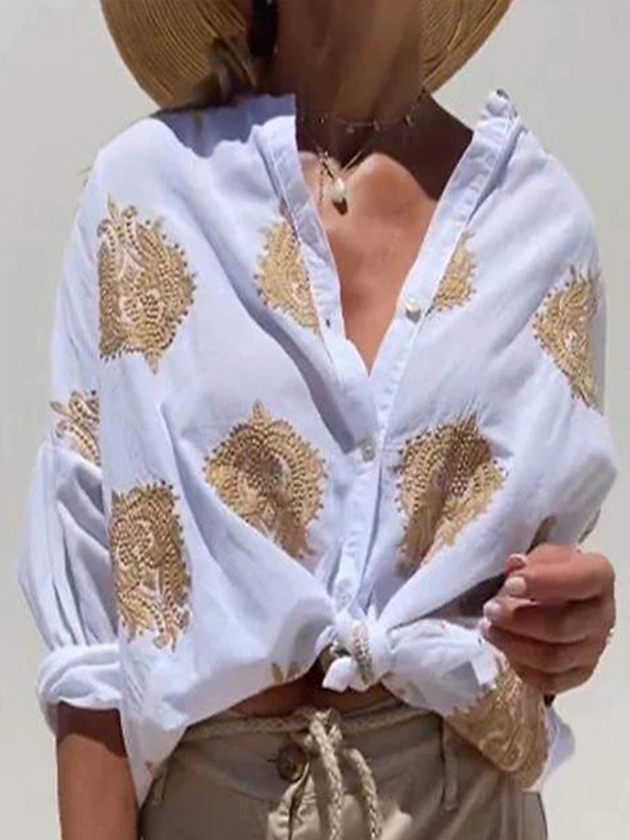 Women's Shirt Long Sleeve Shirt Collar White Sky Blue Green Spring &  Fall 2025 - $29.99 –P2