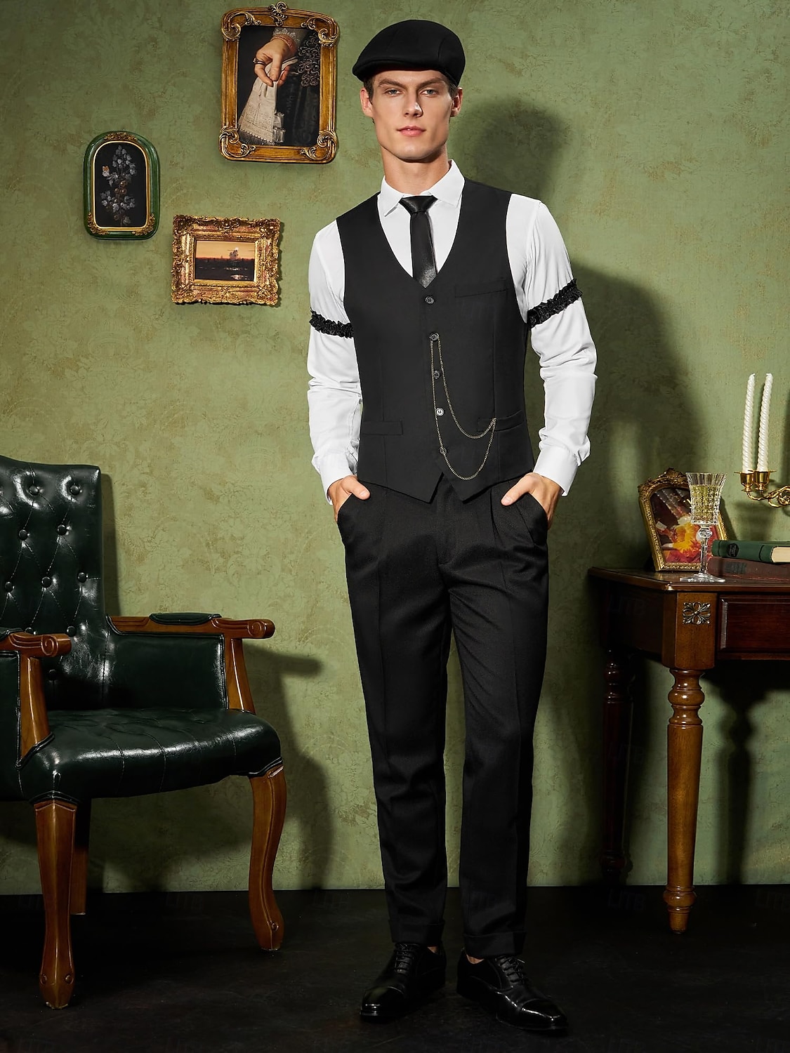 Retro Řvoucí 20s 20. léta 20. století Úbory Vesta Sada příslušenství Gentleman Gangster Pánské Karnevalový kostým 8 ks Vánoce předvečer Všech svatých Karneval Plesová maškaráda Koktejlový večírek 2025 - $41.99 –P4