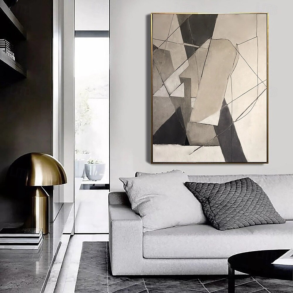 stor abstrakt canvaskonst handgjord grå minimalistisk abstrakt målning handmålad nordisk abstrakt målning för vardagsrum abstrakt målning boho abstrakt väggkonst på duk stor canvasmålning 2025 - $125.99 –P4