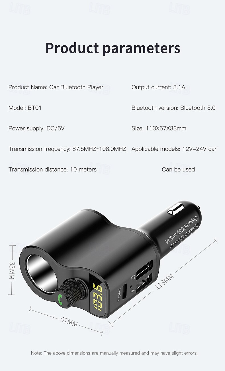 FM Transmitter BT 5.0 Car Kit Handsfree Car Music Player Cigarette Lighter Socket Splitter Dual USB Car Charger 2025 - $31.99 –P17