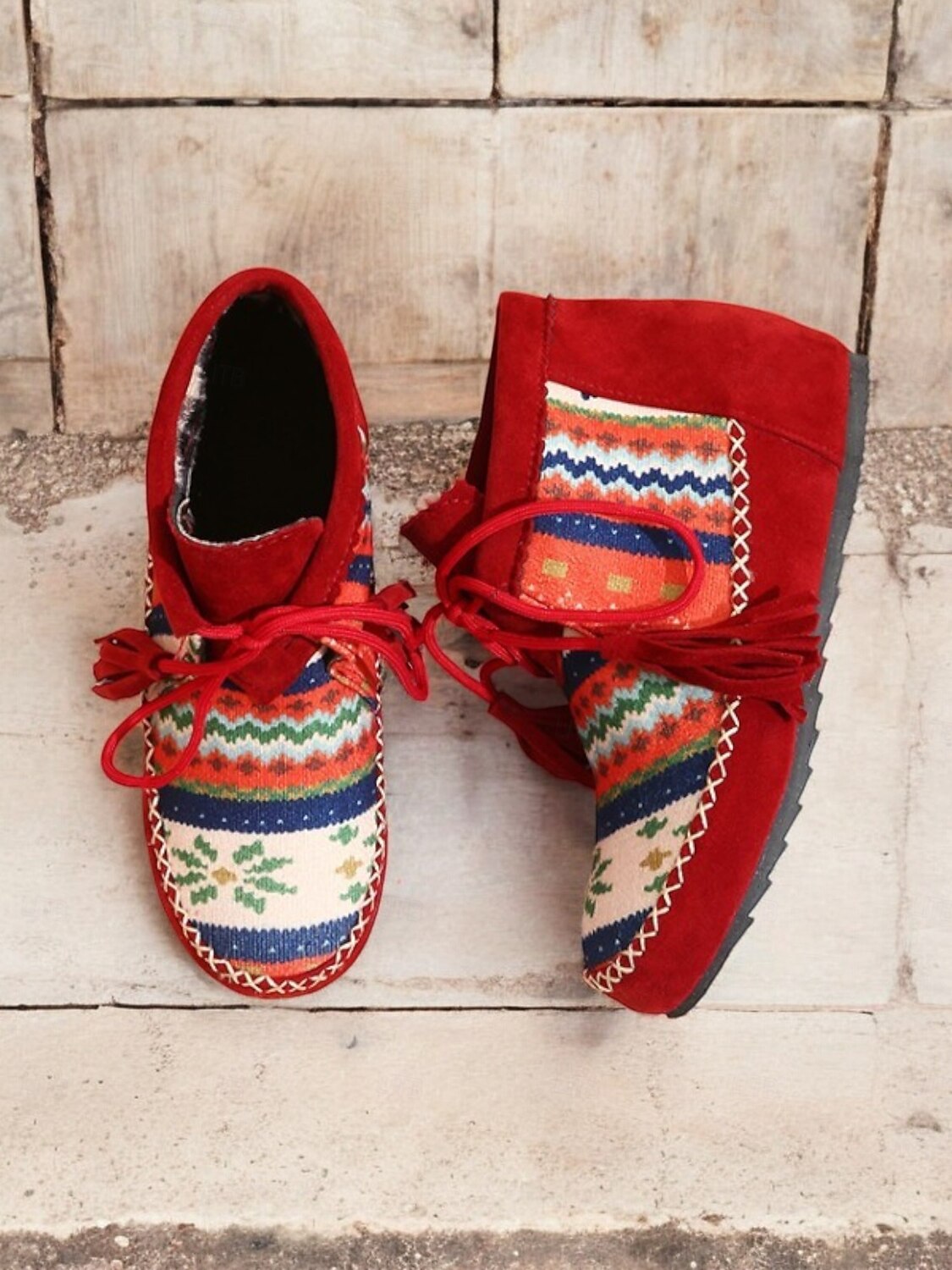 Women's Boho Ankle Boots with Ethnic Print Panels, Tassel Lace-Up Design, and Comfortable Low Sole – Perfect for Casual and Festival Wear 2025 - $46.99 –P3