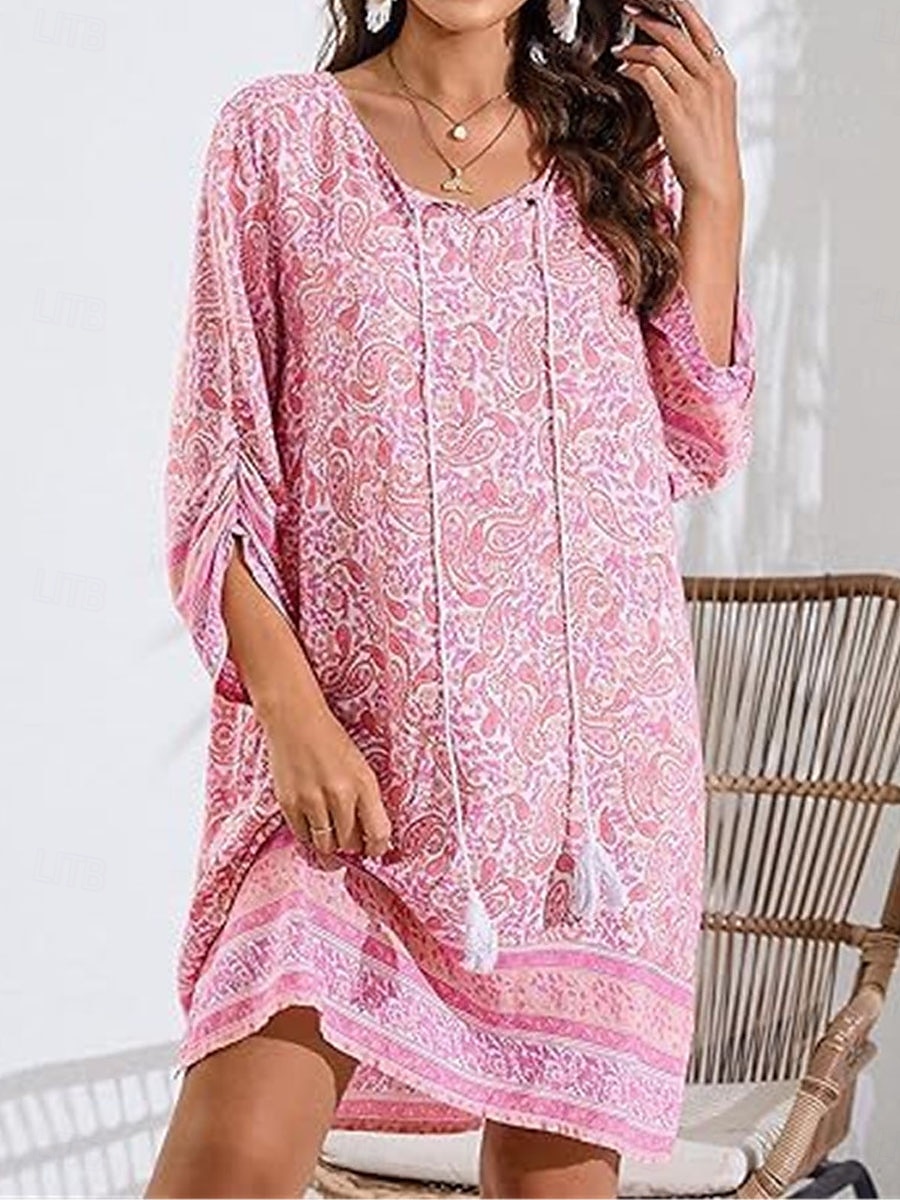Dámské Mini šaty Volnočasové šaty Boho šaty Na běžné nošení Denní Běžný Květinový 3/4 délka rukávu Do V Bílá Světlá růžová Námořnická modř Léto Jaro 2025 - $25.99 –P7