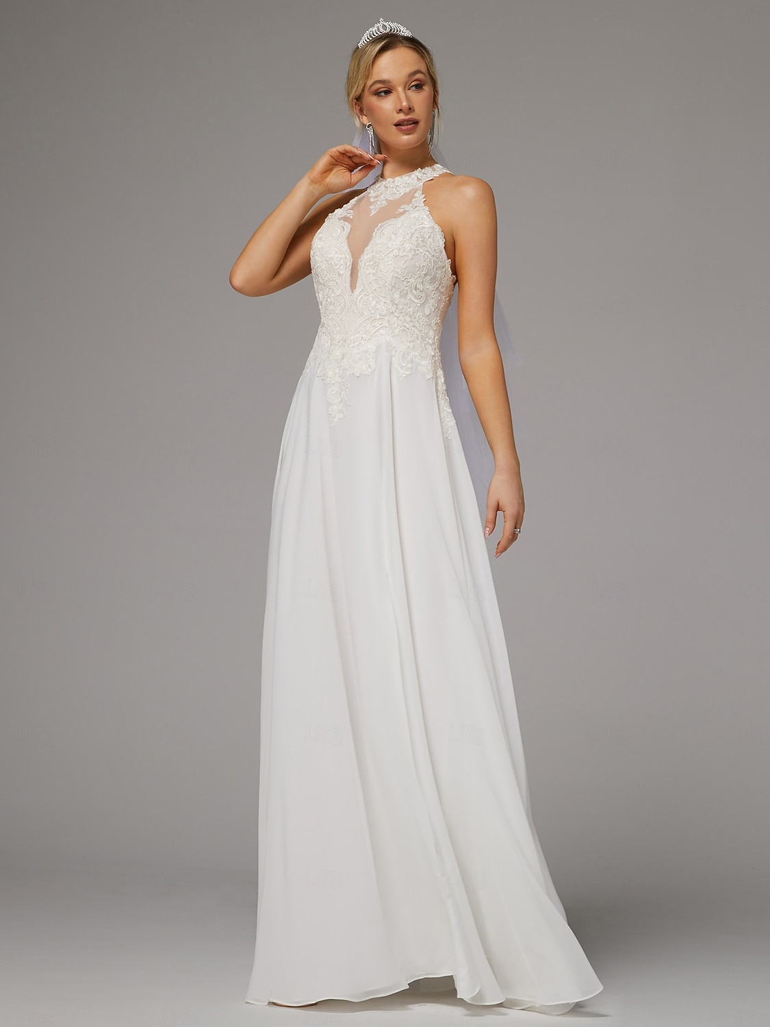 Wedding Dresses A-Line Halter Neck Sleeveless Floor Length Chiffon Bridal  Gowns With Embroidery 2026