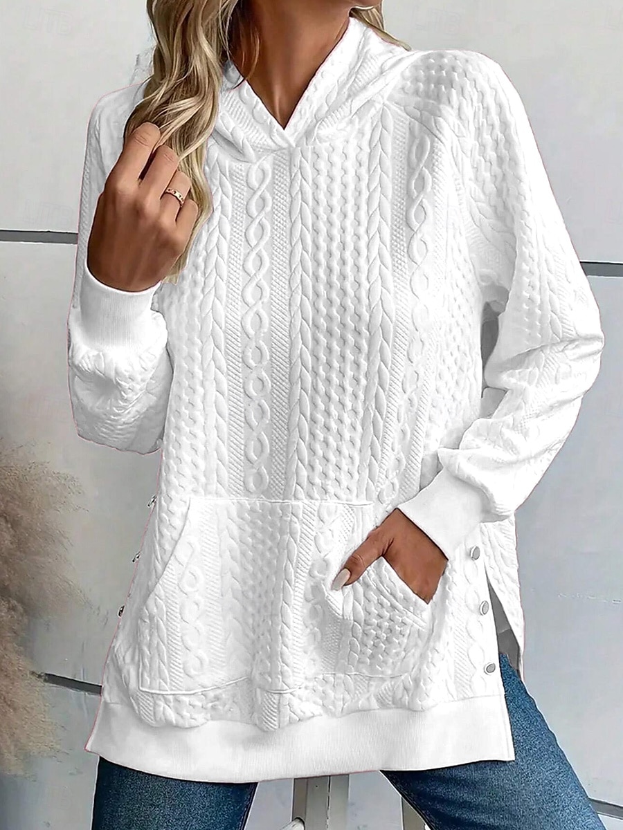 luvtröja dam elegant modern vanlig arbetsficka med huva lös passform långärmad vit rosa vår höst vinter 2025 - $28.99 –P4