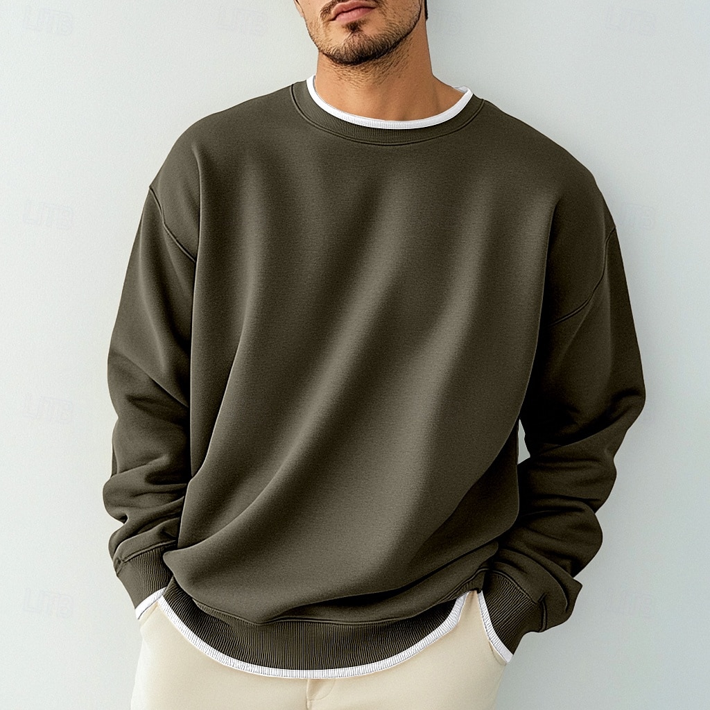 Men's T Shirt Oversized Shirt Tee Top Long Sleeve Shirt Long Sleeve Crew Neck Spring &  Fall Solid Color Daily Casual Street Style Fake two piece Rib Hem Outdoor Street Causal Black Gray Wine Top Tee 2025 - $16.49 –P4