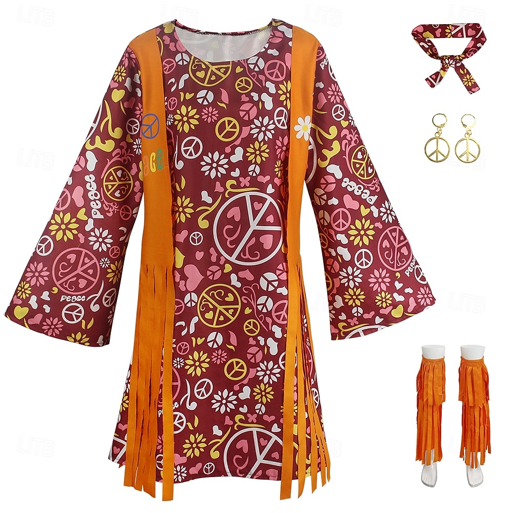 Retro 60. léta Hippie Šaty Cosplay kostým Čelenka Hippie Disko Dámské Dívčí Třásně předvečer Všech svatých Karneval Plesová maškaráda Výkon Plesová maškaráda Běžné / Denní Dospělé Šaty Kryt obuvi 2025 - $30.99 –P1