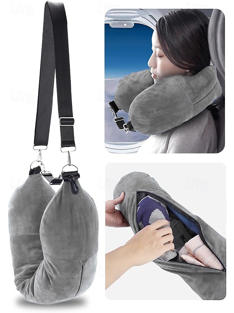 Blue Travel Neck Pillow with Adjustable Strap and Storage Compartment – Perfect for Long Flights and Comfortable Support 2025 - $14.99 –P9
