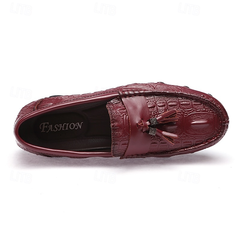 burgunder loafers med krokodillemønster for menn med duskdetalj og sklisikker såle - luksuriøse slip-on sko for fritids- og formell bruk 2025 - $42.99 –P4