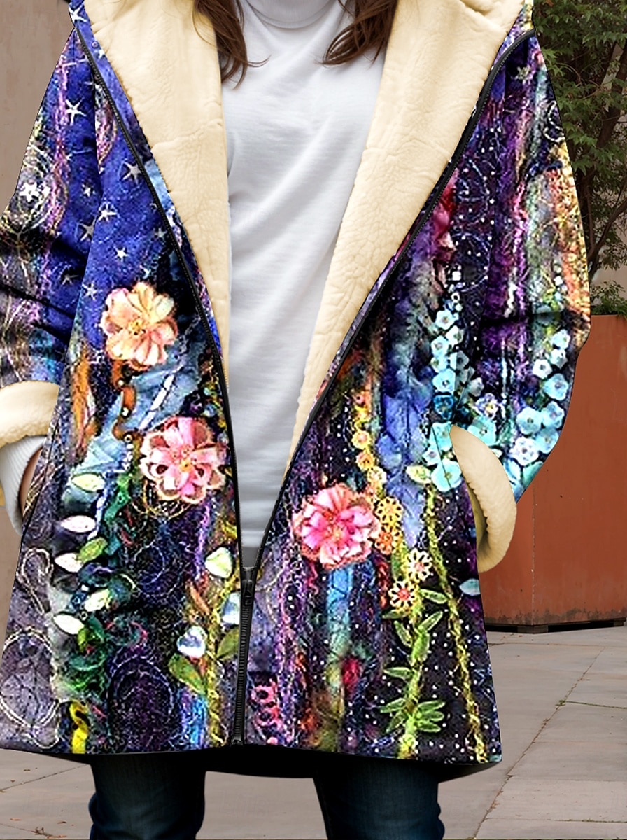 Dame Fleece-jakke Teddyfrakk Hettegenser Hold Varm Pustende Glidelås Lomme Fleece Lined Fritid Blomstret Feriereise Gate Dagligdagstøy Ut på byen Glidelås Lang Hettegenser Løstsittende Langermet 2025 - $41.99 –P3