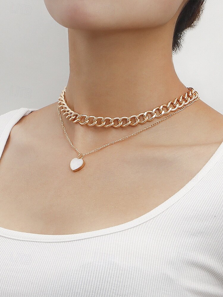 elegant lagerhalsband med guldkedja - runt hänge & chunky choker för kvinnor, perfekt för formella evenemang och fester 2025 - $9.99 –P7