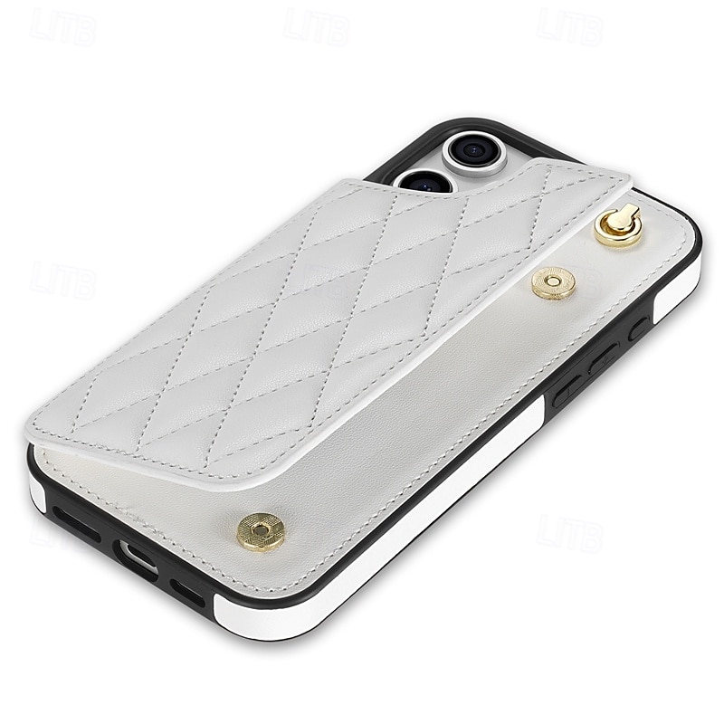 טלפון מגן עבור אייפון 16 אייפון 15 iPhone 14 13 12 11 Pro Max Plus כיסוי אחורי עם רצועת יד רגלית חריץ לכרטיס רטרו תבנית גאומטרית TPU עור PU 2025 - $18.99 –P3
