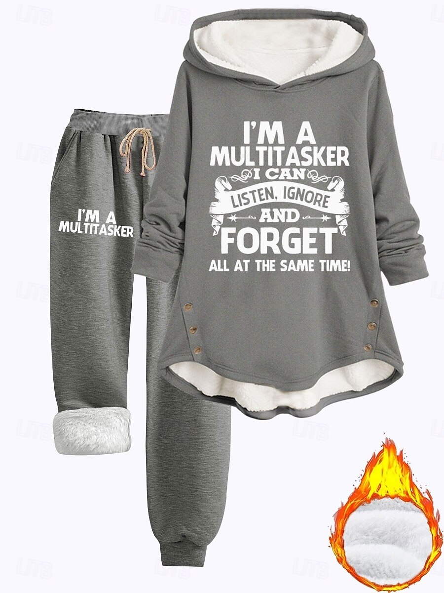 Ensembles de sweats à capuche 2 pièces pour femmes pantalons en polaire à manches longues quotidien à capuche lettre tirage impression décontractée noir rose foncé gris automne coupe régulière de 2025 ? $49.99 –P1