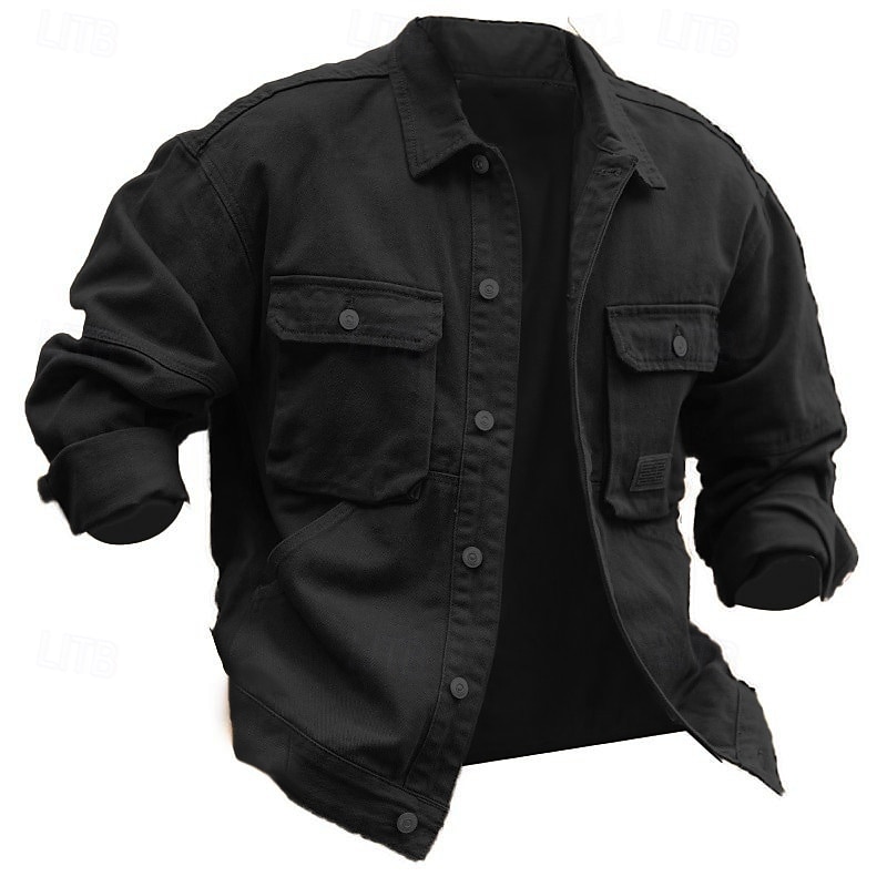 Herren Leichte Jacke Hemdjacke Freizeitjacke Jacke Formal Heim Tasche Frühling Herbst Winter Feste Farbe Vintage Modisch Umlegekragen Standard Schwarz Braun Grün Khaki Jacken 2025 - $34.99 –P4