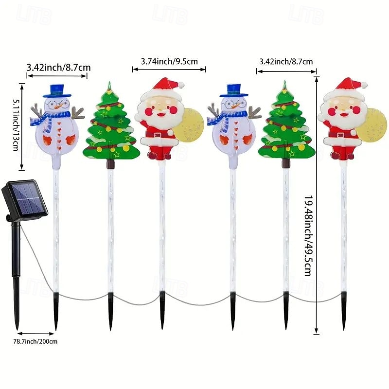 6KS solární svátková zahradní bodová světla sněhulák Santa a sobi zahradní světla venkovní voděodolná dekorace yardu chodník krajinná světla 2025 - $24.99 –P1