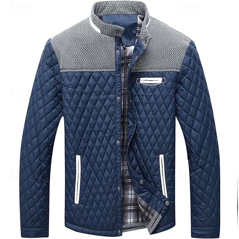 Herr Pufferjacka Vardaglig jacka Dagligen Semester Håller värmen Ficka Höst vinter Färgblock Mode Klassisk Hög krage Normal Svart Vin Marinblå Brun Kaki Jacka 2026 - $53.99 –P8