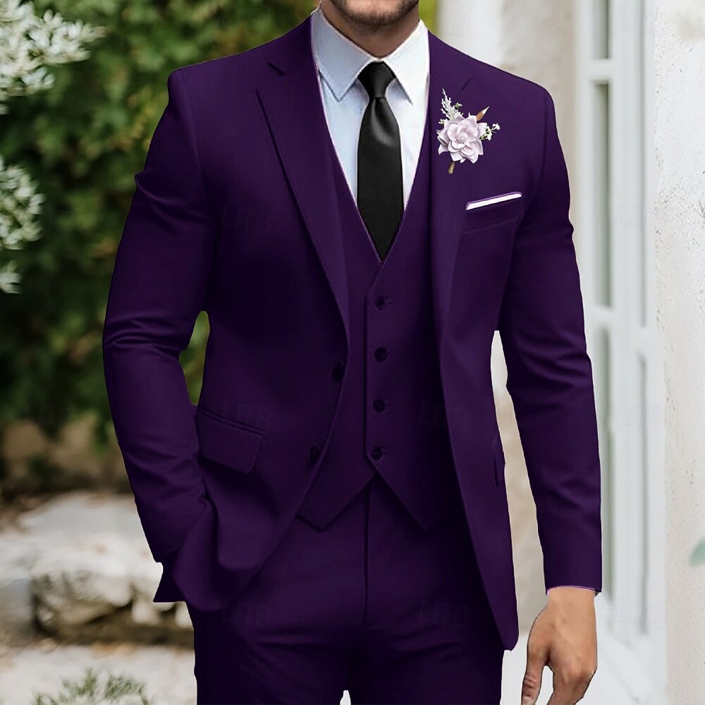 Men's Tuxedos Suits Beach Wedding Spring Wedding Yellow Sage Spring & Summer Suit Notch Lapel Dress Solid Colored Slim Fit 3 Piece Single Breasted Two-buttons 2026 - $122.99 –P1