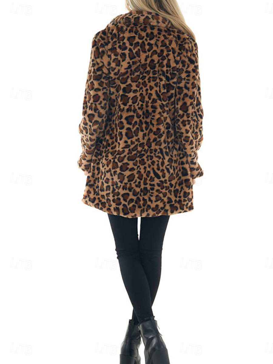 Femme Manteau d'hiver Chaud Respirable Patchwork Avec poches Rétro Vintage Mode Léopard Fête / Soirée Ouvrir le devant Longue Col rabattu Standard manche longue Vêtements d'extérieur Léopard Automne de 2025 ? $58.99 –P5