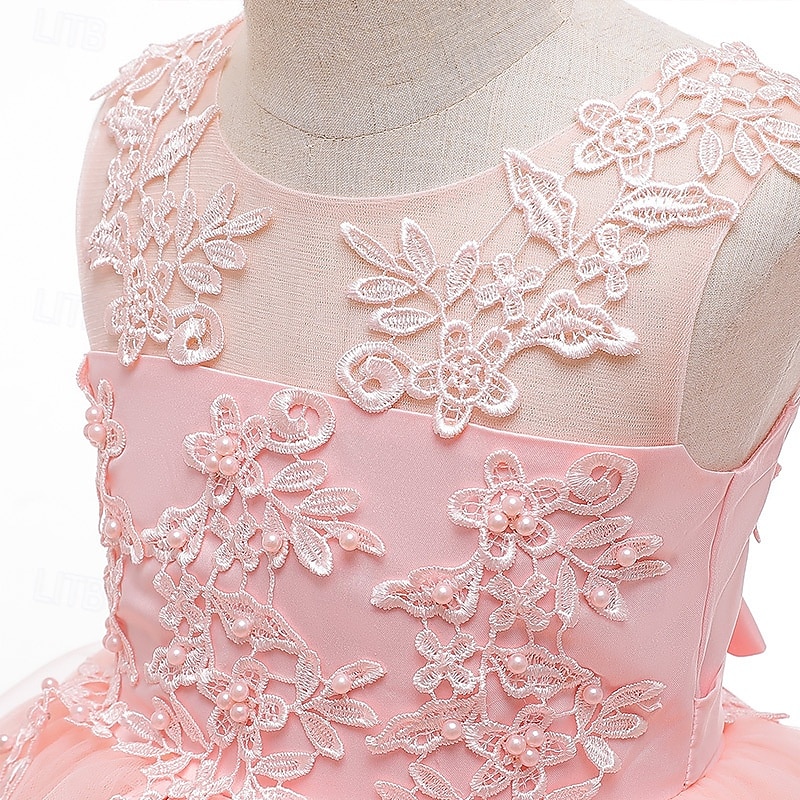 Robe de Demoiselle d'Honneur Fille enfants Fille Robe de princesse Utilisation Mariage Soirée Elégant Magnifique Maille Couleur unie Sans Manches Col Ras du Cou Blanche Rose Claire 4 ans et + de 2025 ? $38.99 –P9