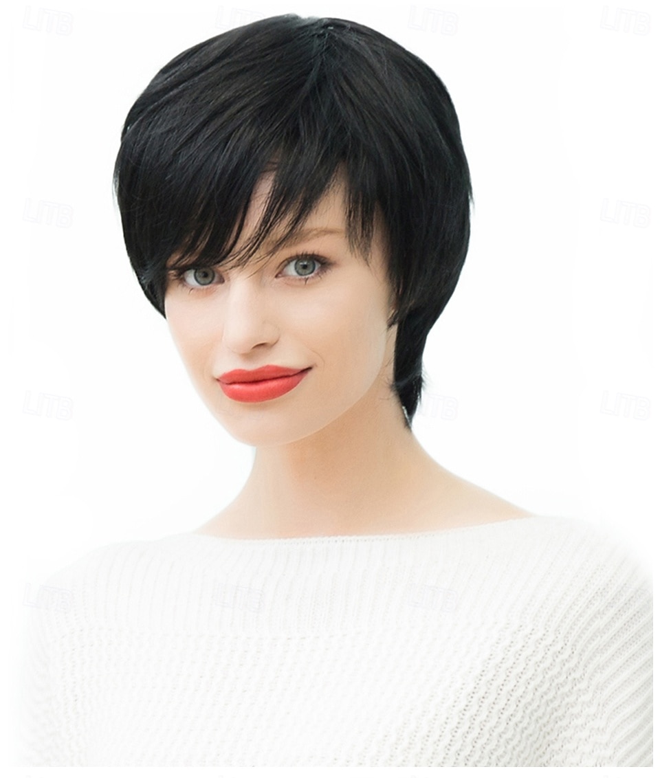 Menselijk haarmengsel Pruik Kort Recht Natuurlijk recht Bobkapsel Pixie-kapsel Zijdeel Gelaagd kapsel Zwart Cosplay Krultang en stijltang Natuurlijke haarlijn Zonder kap Birmees haar Dames Allemaal 2025 - $82.99 –P2