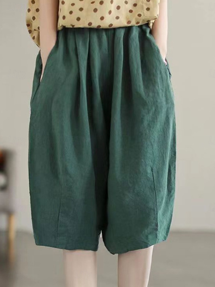 Damen Baggy Shorts Kurze Hosen Knielänge Feste Farbe Dunkelgrün Aprikose Khaki Sommer 2025 - €17.99 –P4