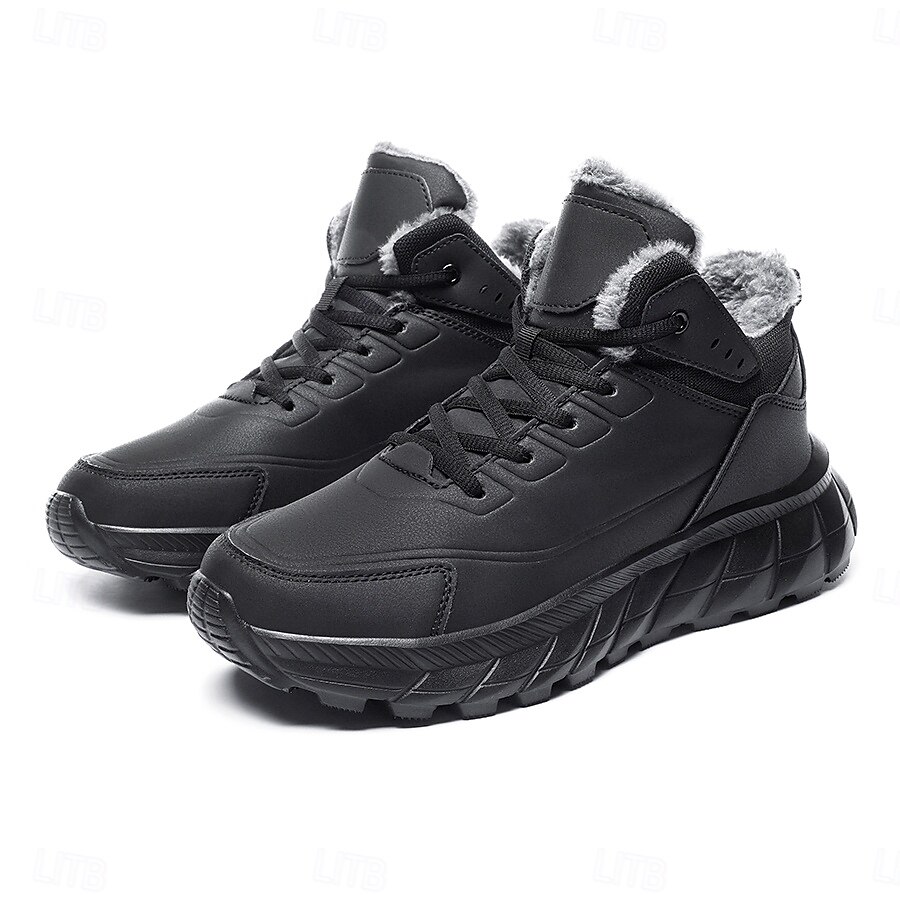 Botas de nieve de invierno negras para hombre: botas de senderismo impermeables, forradas con piel, con cordones y suela antideslizante para climas fríos 2025 - $46.99 –P3