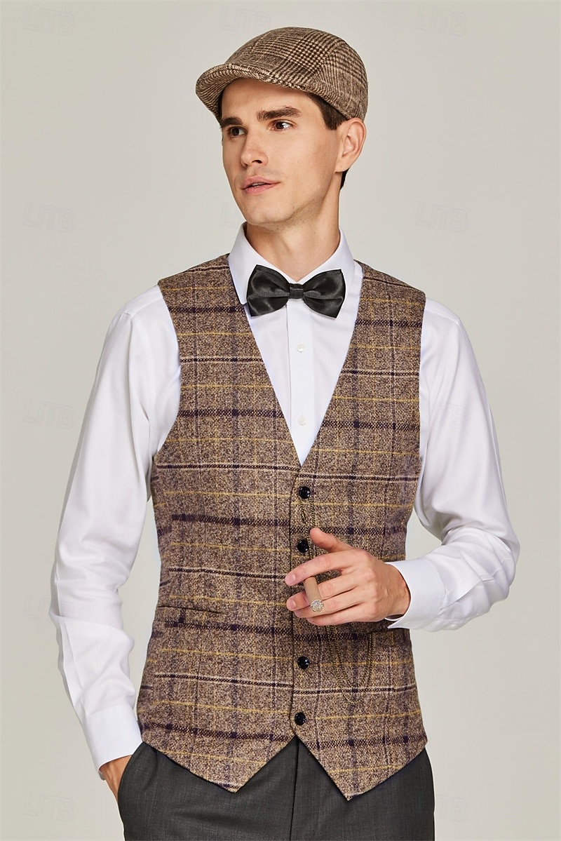 Goldene Zwanziger 1920er Retro Vintage Outfits Weste Zubehörset Gentleman Gangster Karomuster Schachbrett Kostüm Herren Karnevalskostüm 4 Stücke Halloween Karneval Neujahr Maskerade Cocktailparty 2026 - $79.99 –P3
