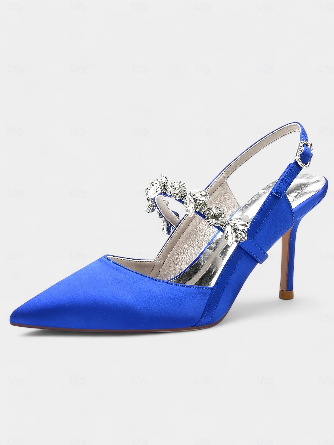 scarpe col tacco da donna in raso bianco con cinturino posteriore e decorazioni in strass – eleganti scarpe a punta per matrimoni e occasioni formali del 2025 a $64.99 –P3