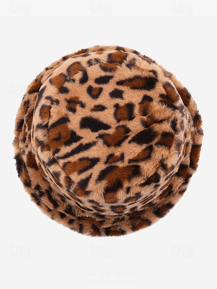 Cappello da pescatore in pelliccia sintetica con stampa leopardata per donna: elegante accessorio invernale per look casual e alla moda del 2025 a $11.99 –P4
