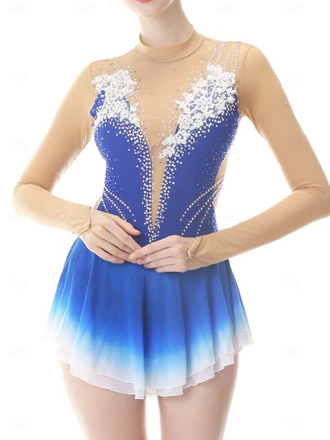 kunstløp kostymer for voksne og barn tilpasset med fargede diamanter blå spandex mesh gradering ytelse kostymer konkurranse trening gradient rhinestone kjoler ytelse kostyme 2025 - $213.19 –P2