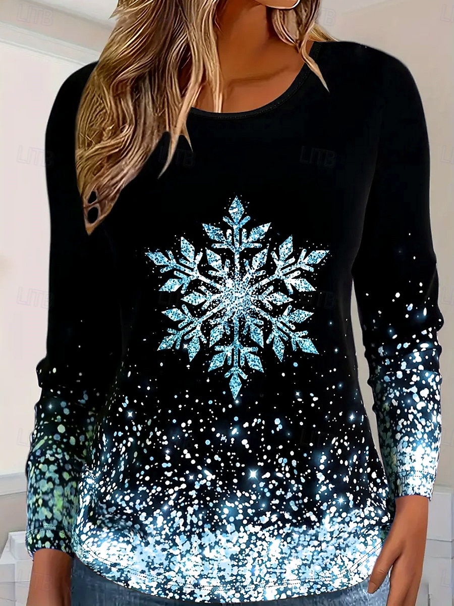 T-Shirt da Donna con Maniche Lunghe Top Glitter Fiocco di Neve Collo a Giro Sparkle Gradiente Moda Invernale Festiva Nera Rosa Luminoso Casual Vestibilità Confortevole Abbigliamento del 2025 a $22.99 –P4