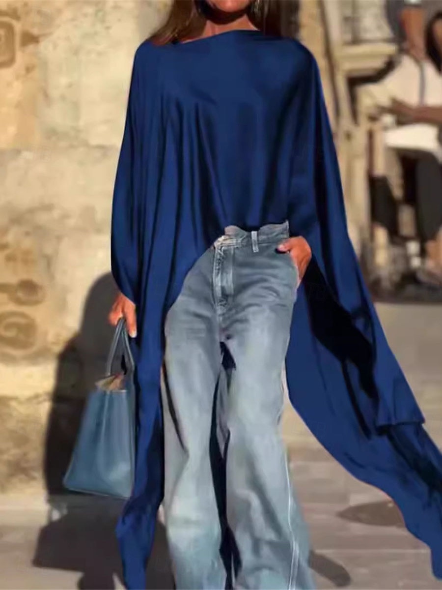 Dames Overhemd Blouse Effen Kleur Basic Casual Lange mouw Assymmetrisch Bandje Lange tops Dagelijks Uitgaan Asymetrische zoom Wit Wijn blauw Herfst Winter 2025 - $29.99 –P3