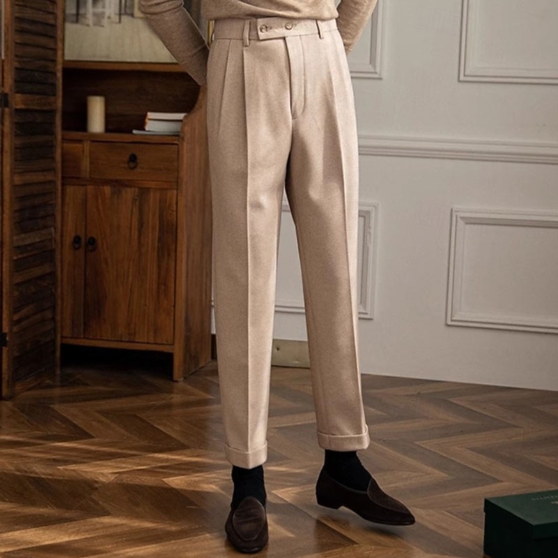 Pánské Kalhoty Oblekové Kalhoty Neapol Kalhoty chinos Kapsy Knoflíky Jednobarevné Pohodlné Formální Párty Práce Módní Klasický styl Tmavě šedá Meruňková Lehce elastické 2026 - $31.99 –P7