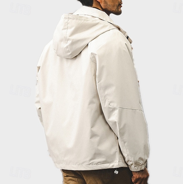 Men's Outdoor Jacket School Outdoor Waterproof Sunscreen Zipper Pocket Spring Fall Winter Solid Color Neutral Fashion Hooded Black White Blue Brown Jacket 2025 - $56.99 –P3
