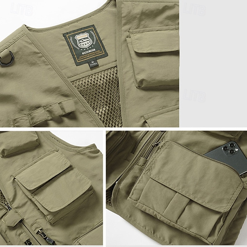Herren Weste für Wanderer Wander-Fleeceweste Ärmellos Weste Außen Atmungsaktiv Komfortabel Mehrere Taschen Polyester Schwarz Armeegrün Rot Jagd Angeln Klettern 2025 - $29.99 –P14
